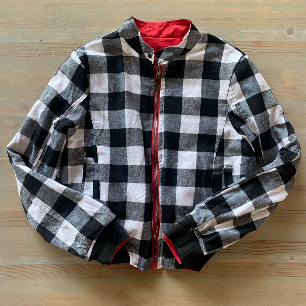 NWT Red Reversible Bomber Moto Jacket Coat XS S - Picture 6 of 8